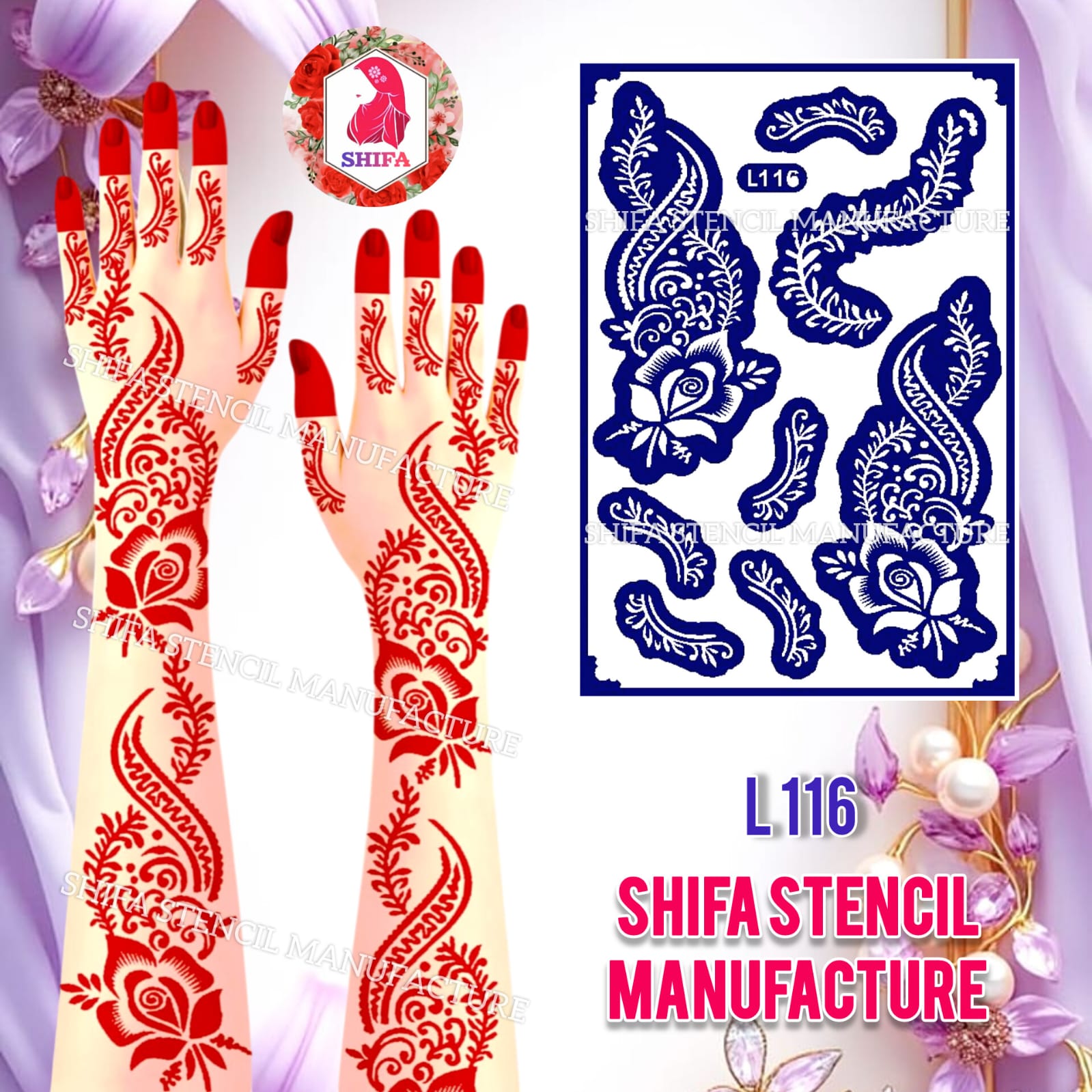 L 116 Rose & Scroll - Sticker overview - Shifa Stencil Manufacturer